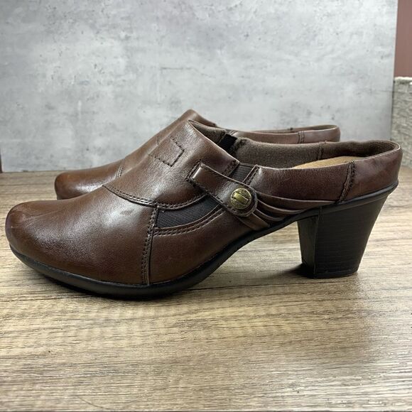 Michel M.~Women’s~Brown~Leather~Mules Heels~Size 10M  - Picture 1 of 9